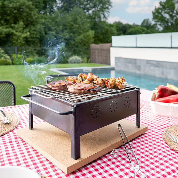Sauvic Barbacoa de Sobremesa 2905 Parrilla Inoxidable 25x20cm Hierro Pintado Anticalórico Tabla Incluida