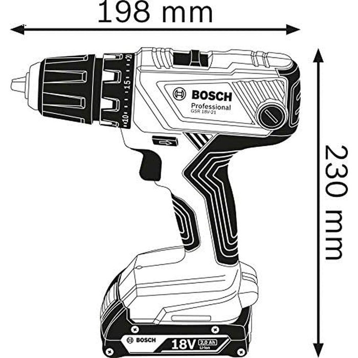 Bosch Professional Taladro Atornillador GSR 18V-21 con 2 baterías de 2,0Ah y L-Boxx 136