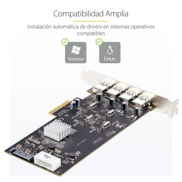 StarTech.com P5Q4A-USB-CARD Tarjeta PCI Express USB 3.2 Gen 1 - 4 Puertos Tipo A de 5 Gbps con Controladores Independientes y Alta Potencia, Compatible con PCIe 2.0 x4/x8/x16