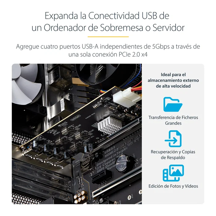 StarTech.com P5Q4A-USB-CARD Tarjeta PCI Express USB 3.2 Gen 1 - 4 Puertos Tipo A de 5 Gbps con Controladores Independientes y Alta Potencia, Compatible con PCIe 2.0 x4/x8/x16