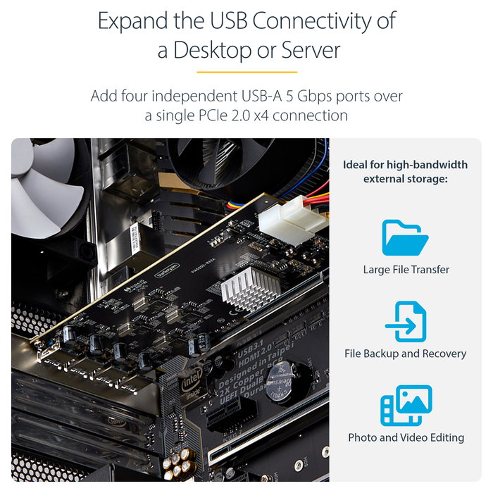 StarTech PCIe 4 Puertos USB-A Controlador Tarjeta de Expansión