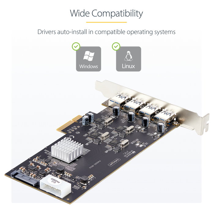 StarTech PCIe 4 Puertos USB-A Controlador Tarjeta de Expansión