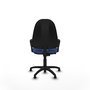 Silla de oficina Algarra con mecanismo Contacto permanente básico tapizada con Tela color Azul marino. Equipada con Base poliamida negra, Brazos fijosy Topes