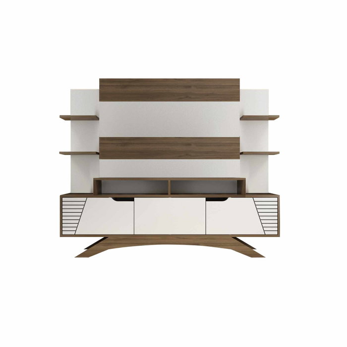 Hanah Home Mueble de TV Moderno Novedoso Nogal y Blanco 180cm Ancho x 148.6cm Alto x 29.5cm Profundidad - Espacioso Almacenamiento, Diseño Elegante para Salón