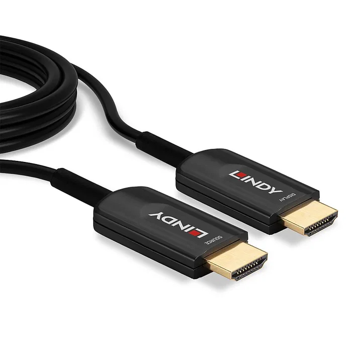 Lindy 38381 Cable HDMI 2.1 Fibra Óptica Híbrido 15 m, 48 Gbit/s, 8K HDR10+, ARC, eARC, Dolby Atmos, DTS:X, Negro