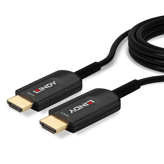 Lindy 38381 Cable HDMI 2.1 Fibra Óptica Híbrido 15 m, 48 Gbit/s, 8K HDR10+, ARC, eARC, Dolby Atmos, DTS:X, Negro