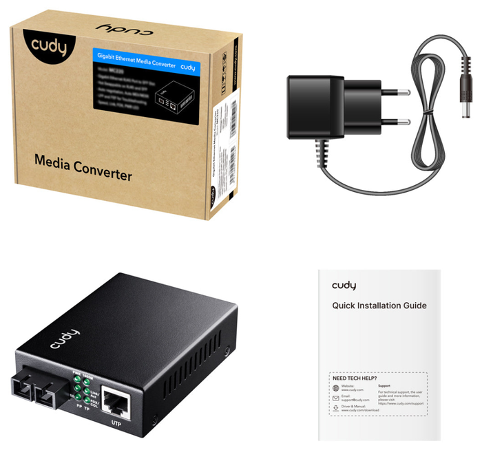 Cudy MC100GSA-20 Convertidor de Medio 1000 Mbit/s 20 km 1310 nm Monomodo Negro