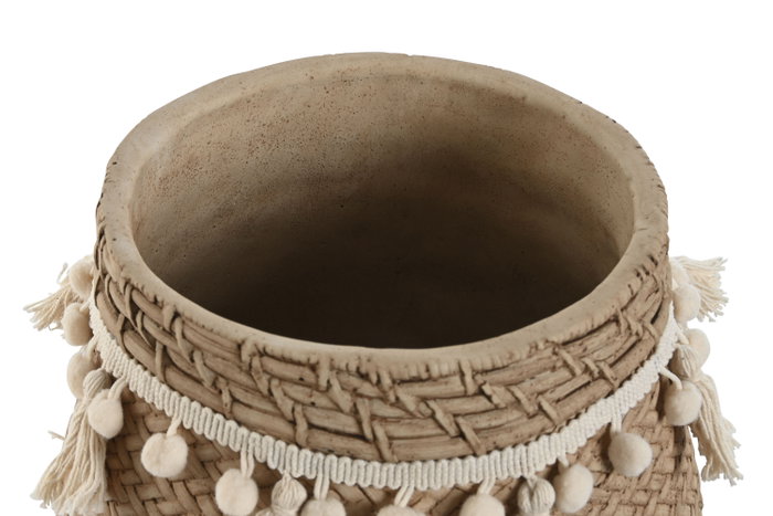 DKD Home Decor Set de 2 Maceteros de Cemento con Pompones Marrón Claro