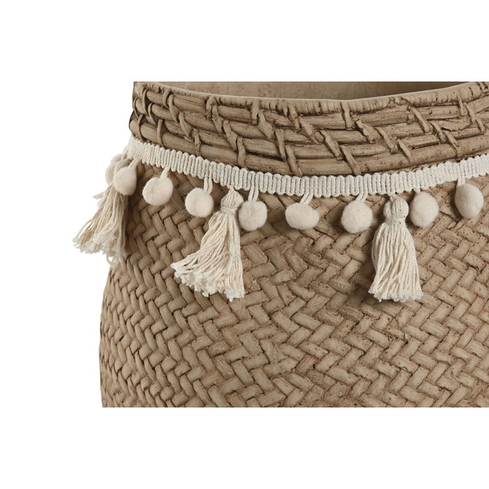 DKD Home Decor Set de 2 Maceteros de Cemento con Pompones Marrón Claro