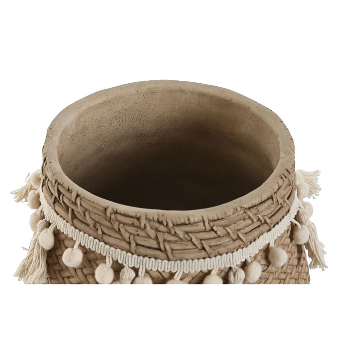 DKD Home Decor Set de 2 Maceteros de Cemento con Pompones Marrón Claro