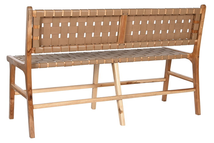 DKD Home Decor Banco de Teca y Piel Beige DKD Home Decor Banco de Teca y Piel Beige
