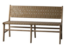 DKD Home Decor Banco de Teca y Piel Beige