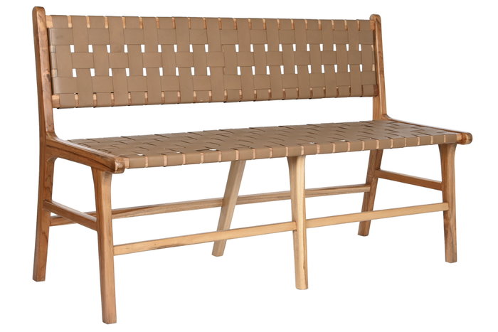 DKD Home Decor Banco de Teca y Piel Beige DKD Home Decor Banco de Teca y Piel Beige