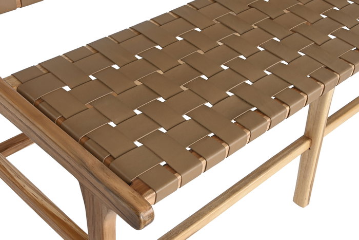 DKD Home Decor Banco de Teca y Piel Beige DKD Home Decor Banco de Teca y Piel Beige
