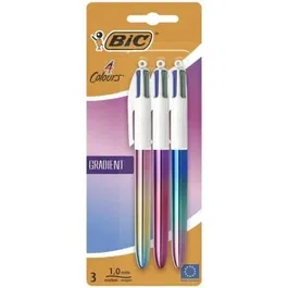 Bic 511030 Caja de Bolígrafos de Tinta de Aceite Retráctil 4 Colours Gradient, 3 Unidades, 4 Colores de Tinta, Cuerpo Color Gradiente