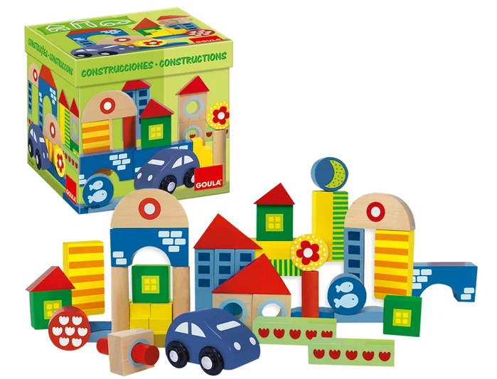 Goula Set de Arquitectura de 41 Piezas de Madera con Coche con Ruedas de Colores Vivos Goula Set de Arquitectura de 41 Piezas de Madera con Coche con Ruedas de Colores Vivos
