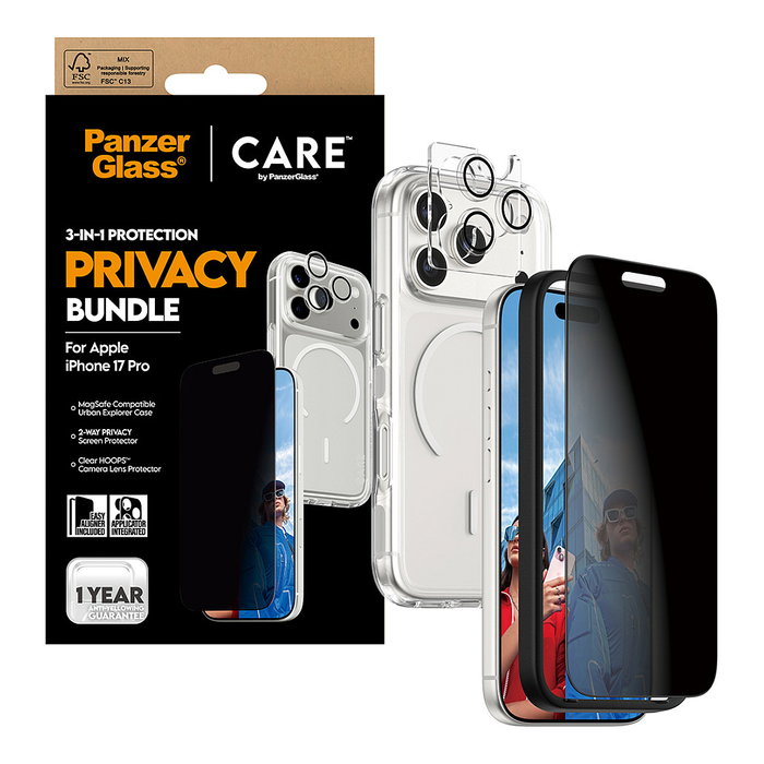 PanzerGlass CARE by Protector de Pantalla 3-en-1 Privacidad para Apple iPhone 17 Pro - Vidrio Templado Antihuellas Aplicación en Seco