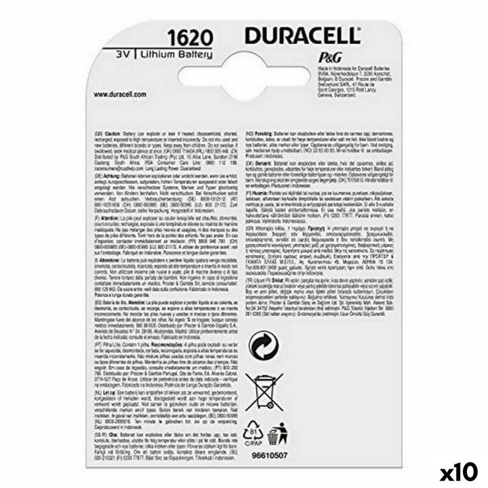 Pila de Botón de Litio DURACELL DL1620 3 V (10 Unidades)
