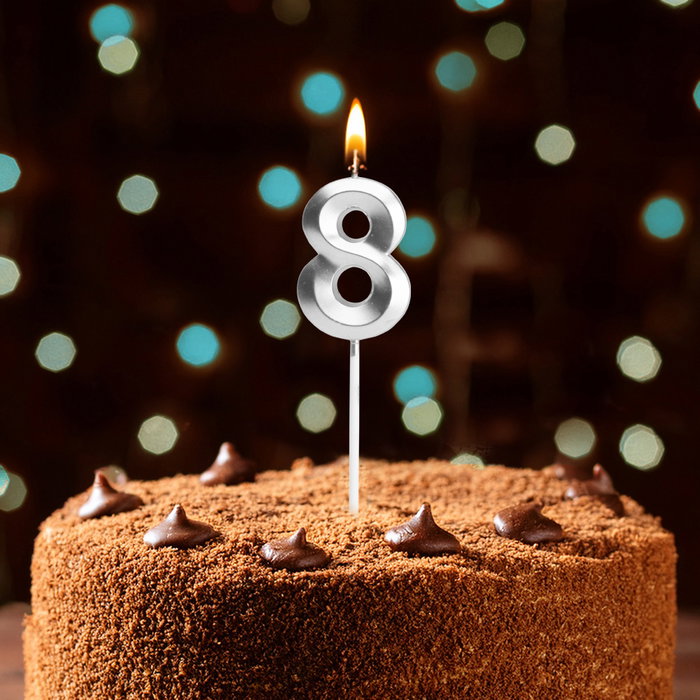 Party Time Vela Aniversario Cifra 8 Plata Fiesta 3.5x0.7cm h.13cm