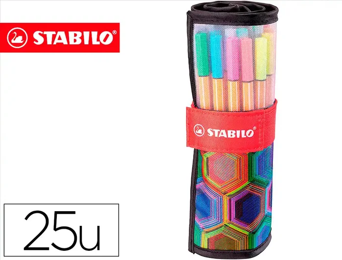 Stabilo Rotulador Punta de Fibra Point 88 Art Estuche Rollerset 25 Unidades Colores Surtidos Trazo 0,4 mm Stabilo Rotulador Punta de Fibra Point 88 Art Estuche Rollerset 25 Unidades Colores Surtidos Trazo 0,4 mm