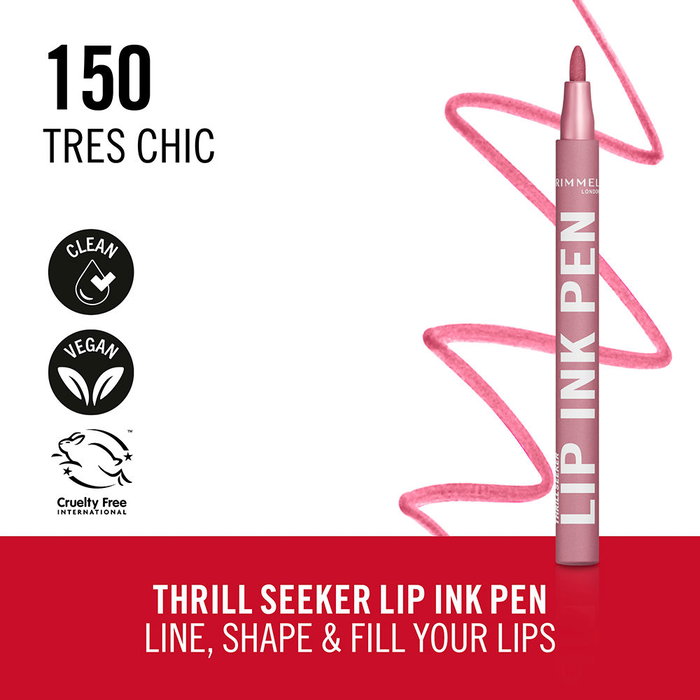 Rimmel London Lápiz Labial LIP INK PEN #150-Tres Chic 1,7 ml - Acabado Satinado, Color Vibrante y Duradero