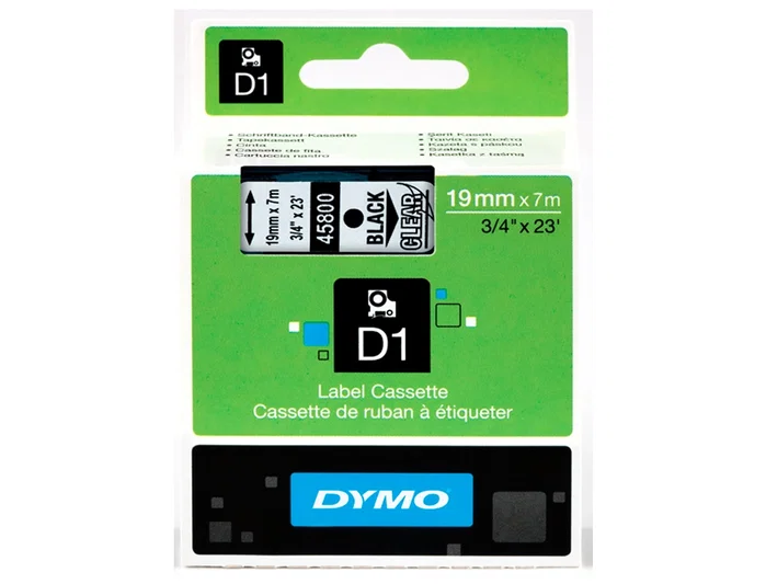 Dymo Cinta D1 Negro sobre Transparente 19mm x 7m