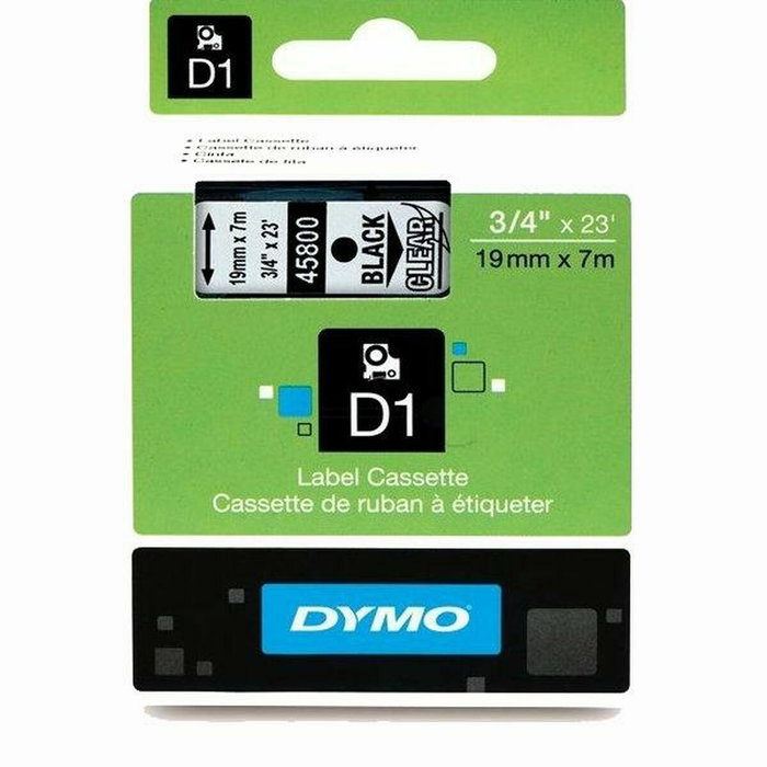 Dymo Cinta D1 Negro sobre Transparente 19mm x 7m