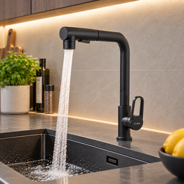 GreenIce Grifo de Cocina Monomando Negro con Caño Alto