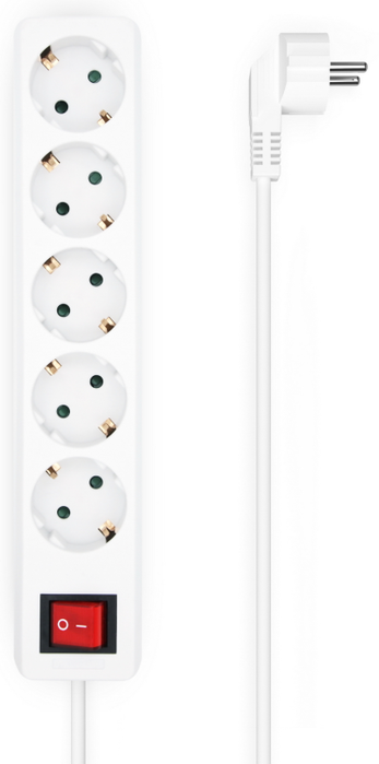 Aisens Regleta de 5 Tomas con Interruptor, Cable 1,4 m, Blanco