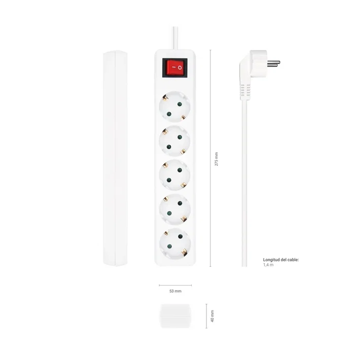 Aisens Regleta 5 Tomas con Interruptor y Cable 1,4m Blanco A154-0651
