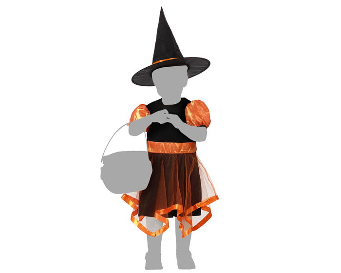 Disfraz de Bruja Bebé Naranja con Sombrero y Tul, Talla 24 Meses, Halloween