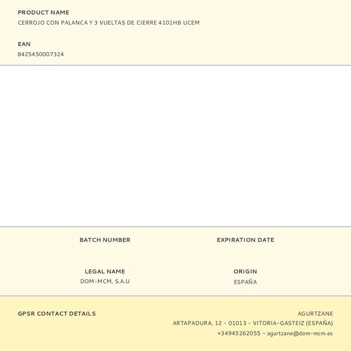 Ucem Cerrojo 4101hb de Sobreponer con Palanca, 3 Vueltas de Cierre, 3 Llaves Serreta y Acabado Hierro Bricomatado Dorado