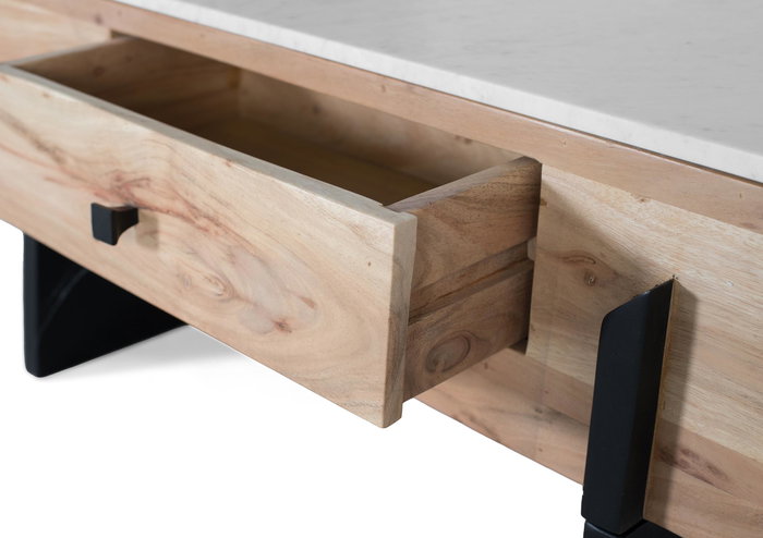 GINER Y COLOMER Mesa de Centro de Acacia y Mármol Blanco con Cajón, 120x60x45 cm