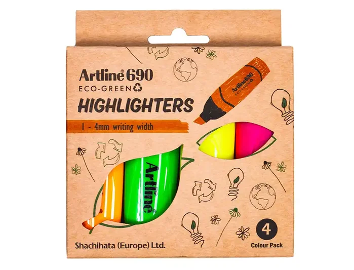 Artline EK-690 Eco Green Rotuladores Fluorescentes Punta Biselada Colores Surtidos Artline EK-690 Eco Green Rotuladores Fluorescentes Punta Biselada Colores Surtidos