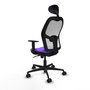 Silla de oficina Jorquera con mecanismo Sincro tapizada con Tela color Lila y malla color Blanco. Equipada con lumbar 1D, Brazos 1D, Cabecero Fijo y Ruedas 65mm nailon