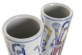 DKD Home Decor Paraguero Blanco y Azul Porcelana 20 x 45 x 20 cm (2 Unidades)