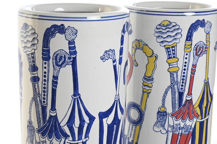 DKD Home Decor Paraguero Blanco y Azul Porcelana 20 x 45 x 20 cm (2 Unidades)