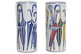DKD Home Decor Paraguero Blanco y Azul Porcelana 20 x 45 x 20 cm (2 Unidades)