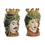 DKD Home Decor Set de 2 Maceteros de Porcelana Cabeza Siciliana Verde/Multicolor