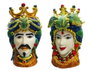 DKD Home Decor Set de 2 Maceteros de Porcelana Cabeza Siciliana Verde/Multicolor