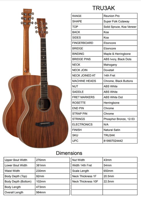Guitarra Acústica Tanglewood Tru3Ak Folk Guitarra Acústica Tanglewood Tru3Ak Folk