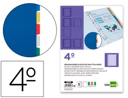 Liderpapel Separadores Plástico para Archivo Cuarto Juego de 5 Separadores Multitaladro Colores Opacos