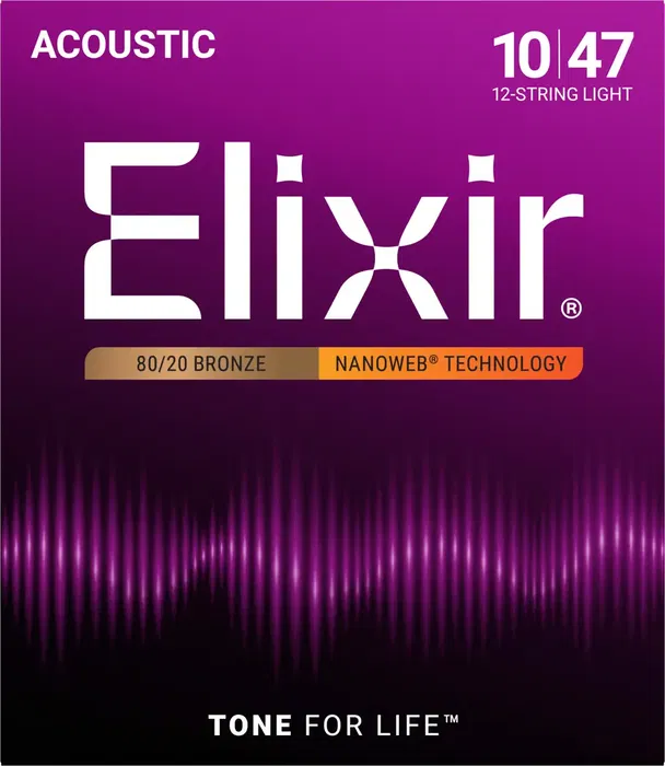 Elixir Juego Acústica 12St. Nanoweb 80/20 Bronze 10-47 / 10-27 Cuerdas para Guitarra