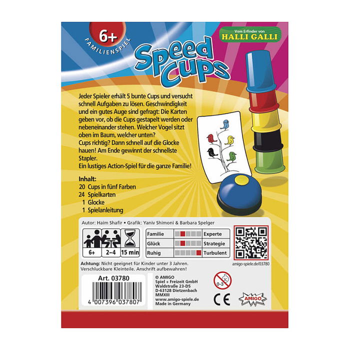 AMIGO Speed Cups Juego de Cartas Familiar para Acumulacion - 2 a 4 Jugadores, Recomendado 6+ Anos (03780)