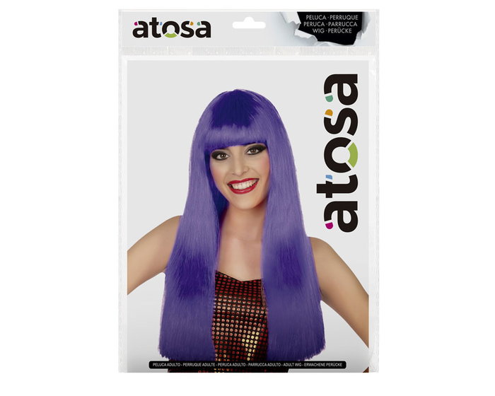 Peluca Larga Lisa Morada Con Flequillo 60 cm 120 gr
