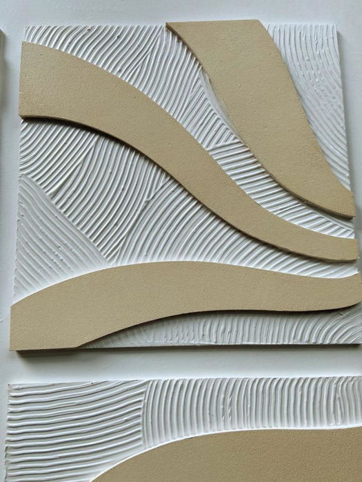 DKD Home Decor Cuadro Abstracto Beige Blanco 83 x 83 x 4.5 cm (2 Unidades)