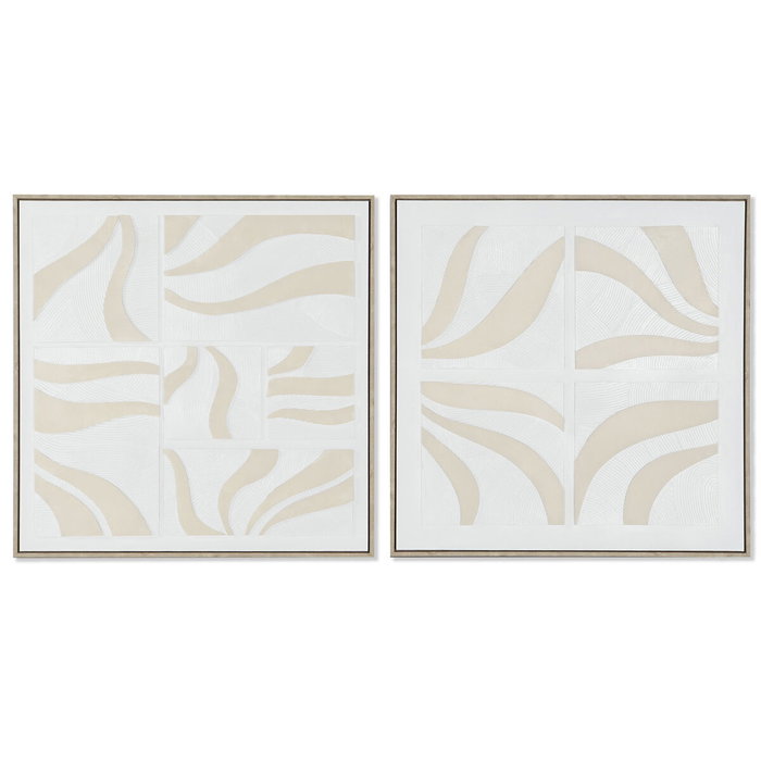 DKD Home Decor Cuadro Lienzo Abstracto 3D Set de 2 (Beige y Blanco) 83x83 cm