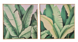 DKD Home Decor Cuadro Tropical Verde Hojas Palmera Aluminio MDF 80 x 80 x 3.5 cm (2 Unidades)