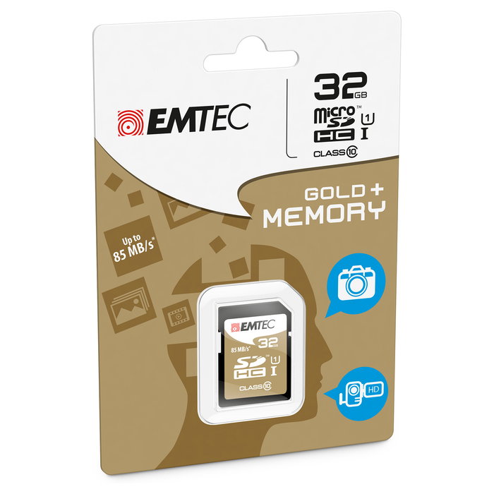 EMTEC ECMSD32GHC10GP Tarjeta de Memoria SDHC EliteGold 32 GB, Clase 10, Velocidad Lectura 85 MB/s, Negro y Marrón
