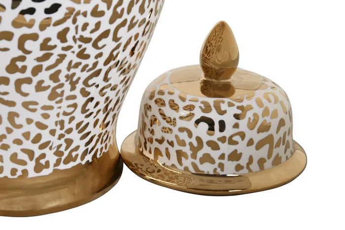 DKD Home Decor Tibor de Porcelana Blanco y Dorado 25x25x40 cm DKD Home Decor Tibor de Porcelana Blanco y Dorado 25x25x40 cm